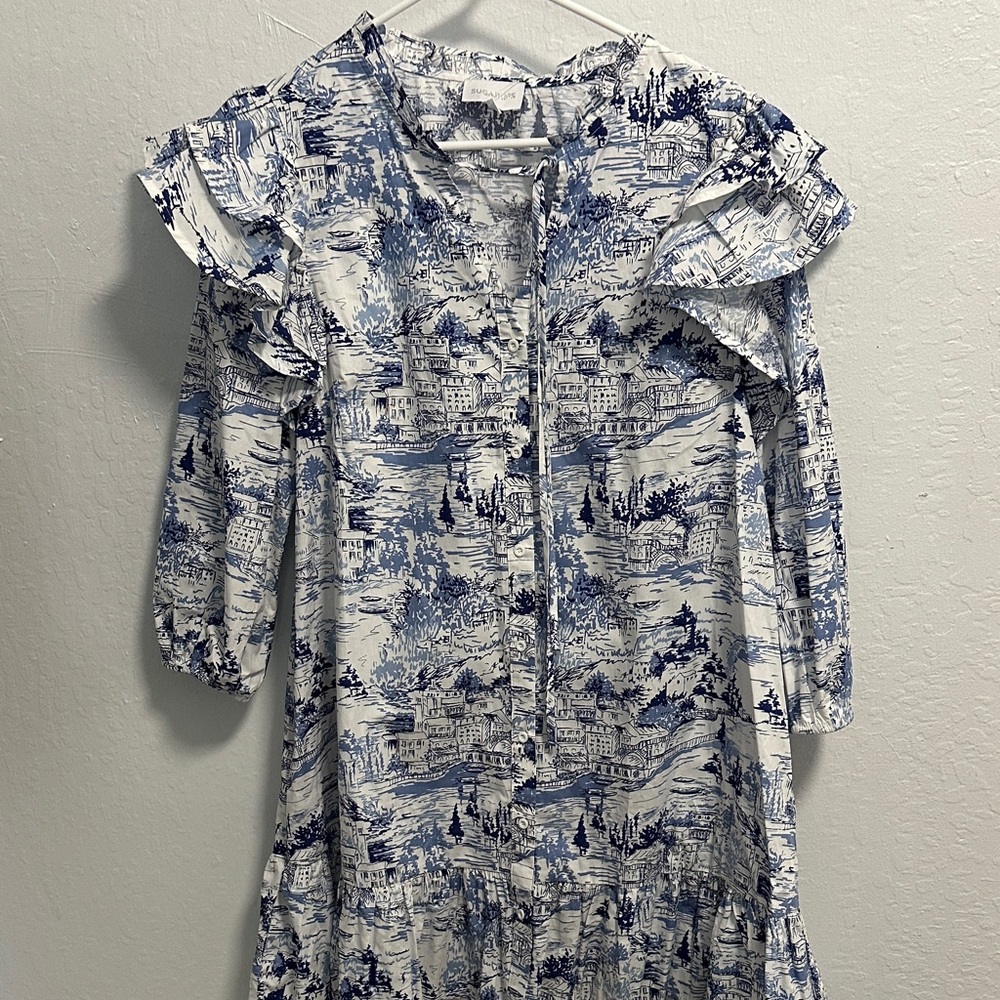 Sugarlips Blue and White Printed Dress